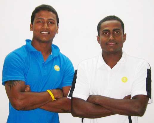 File photo of India rugby player <b>Bikash Jena</b> (left) and assistant coach <b>Manas Jena.