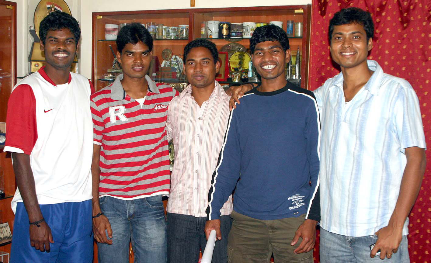 Hockey stars of Orissa (Left to right): Ignace Tirkey, Prabodh Tirkey, Roshan Minz, William Xalxo and Dilip Tirkey in Bhubaneswar in 2008.
