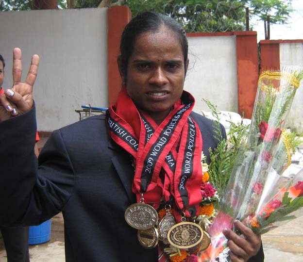 Police athlete <b>Saraswati Chand </b>in Bhubaneswar on <b>August 11, 2009.