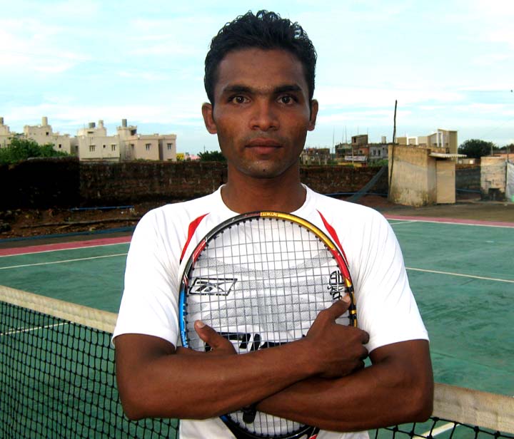 Tennis coach <b>Jayesh Mangela</b> in Bhubaneswar on <b>Oct 4, 2009.