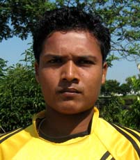 Orissa footballer <b>Sujit Kumar Barik </b>in Bhubaneswar on <b>Oct 12, 2009.
