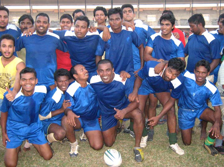 Orissa players celebrate after beating Young Rugby Club in the All-India Calahgan Cup Rugby Tournament in Bhubaneswar on <b>Oct 24, 2009.