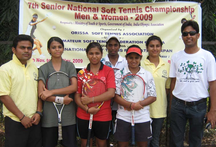 Members of Delhi women`s team after finishing runners-up in the team event of the 7th Senior National Soft Tennis Championship in Bhubaneswar on <b>Nov 16, 2009