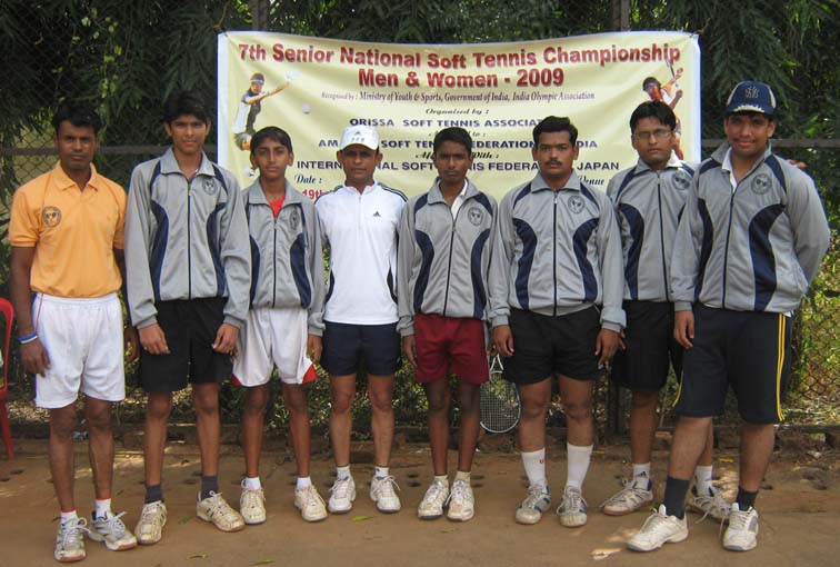 Members of Maharashtra men`s team after winning the team title at the 7th Senior National Soft Tennis Championship in Bhubaneswar on <b>Nov 16, 2009.
